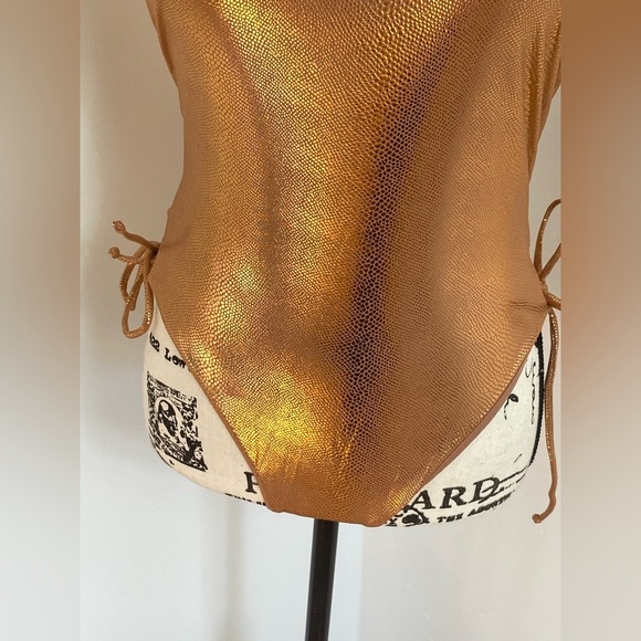 The Bikini Lab NWT Metallic Copper Scale Print Tie Side One Piece Swimsuit - Picture 4 of 8